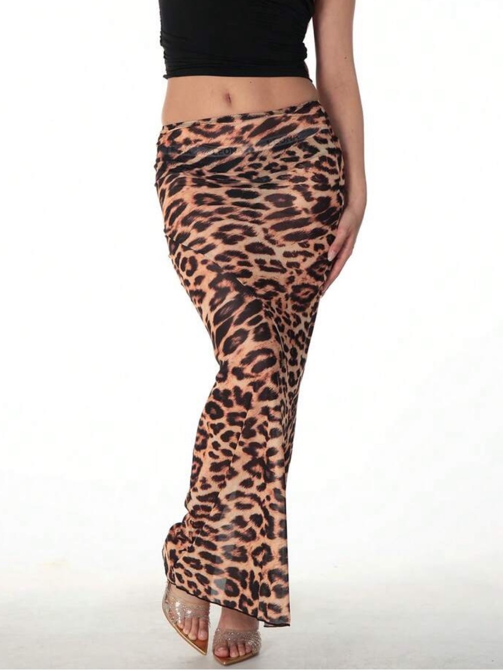Leopard Print Swim Cover-Up Skirt - Brown